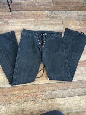 Y2K "Goth" Black Lace-Up Front Jeans with Embroidered Tag